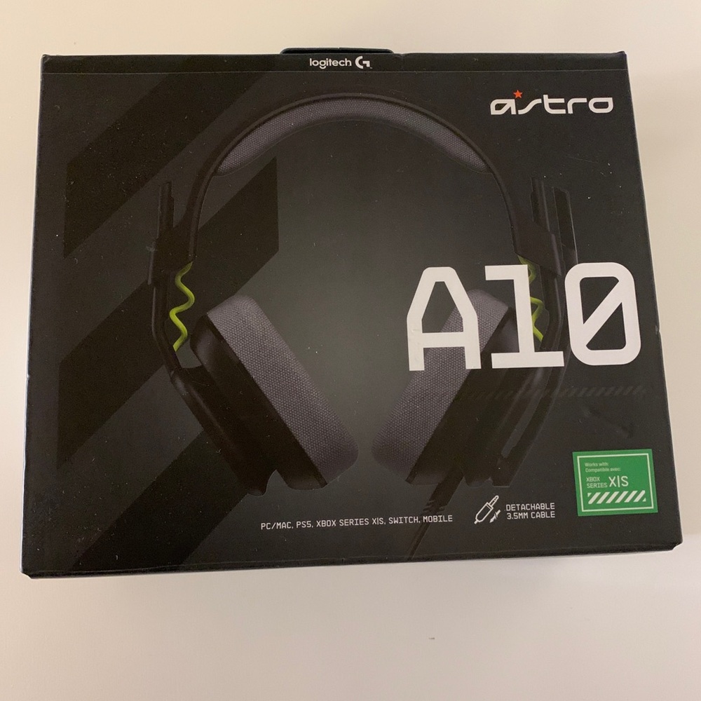 LOGITECH ASTRO A10 WIRED GAMING HEADSET FOR XBOX ONE PC Boom MICROPHONE GRAY/GRN